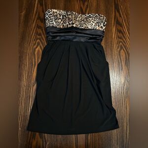 NWT Deb black strapless dress pull on animal print women small party Y2K preppy